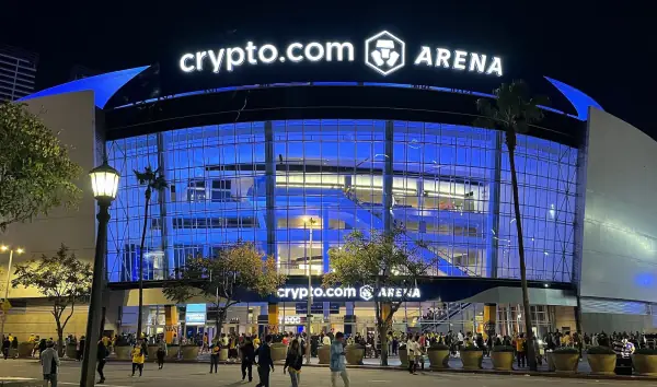 Exterior of Crypto.com Arena in Los Angeles with its signage
